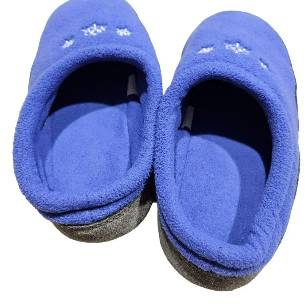 L.L.‎ Bean Girls 1-2 Blue Fleece Slippers With Snowflake Design & Leather Sole